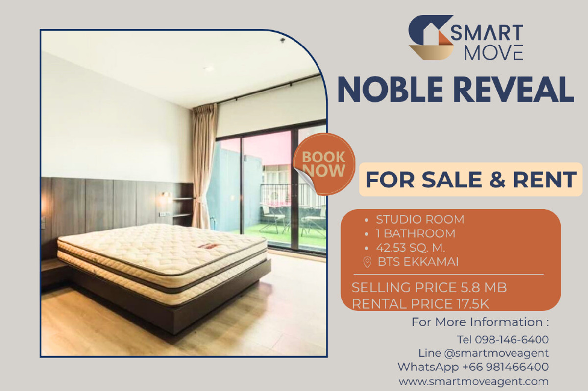 คอนโดสุขุมวิท อโศก ทองหล่อ : 🔥 สำหรับขาย-เช่า !! ห้องไซส์ใหญ่, ระเบียงกว้าง, ทำเลดี!! 🔥 Code C20240200930..........Noble Reveal, ห้องสตูดิโอ, 1 ห้องน้ำ, แต่งครบ, พร้อมเข้าอยู่, ราคาพิเศษ!!📣📣