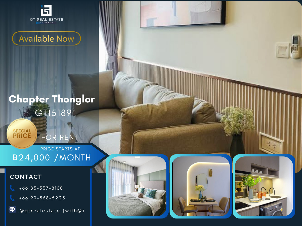For RentCondoSukhumvit, Asoke, Thonglor : Condo Chapter Thonglor, convenient travel, has a shuttle, beautifully decorated room, fully furnished, ready to move in!!