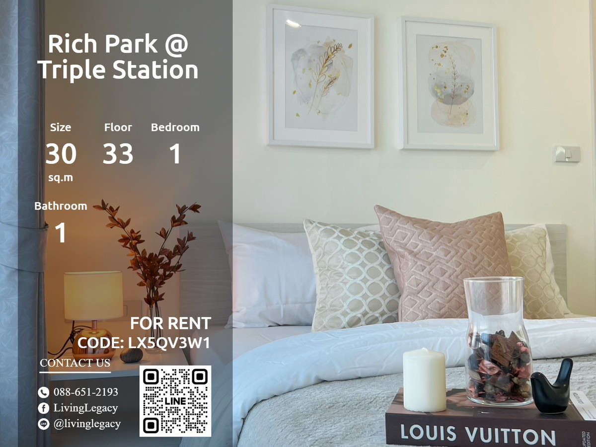 For RentCondoPattanakan, Srinakarin : LX5QV3W1 Condo for rent Rich Park @ Triple Station 30 sq m, 33rd floor line id : @livinglegacy
