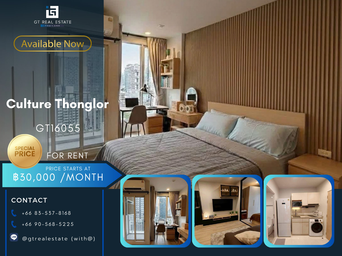 For RentCondoSukhumvit, Asoke, Thonglor : ✨ GT16055 | Condo CULTURE Thonglor, convenient travel, near BTS, there is a shuttle, beautiful room, fully furnished. Ready to move in!!