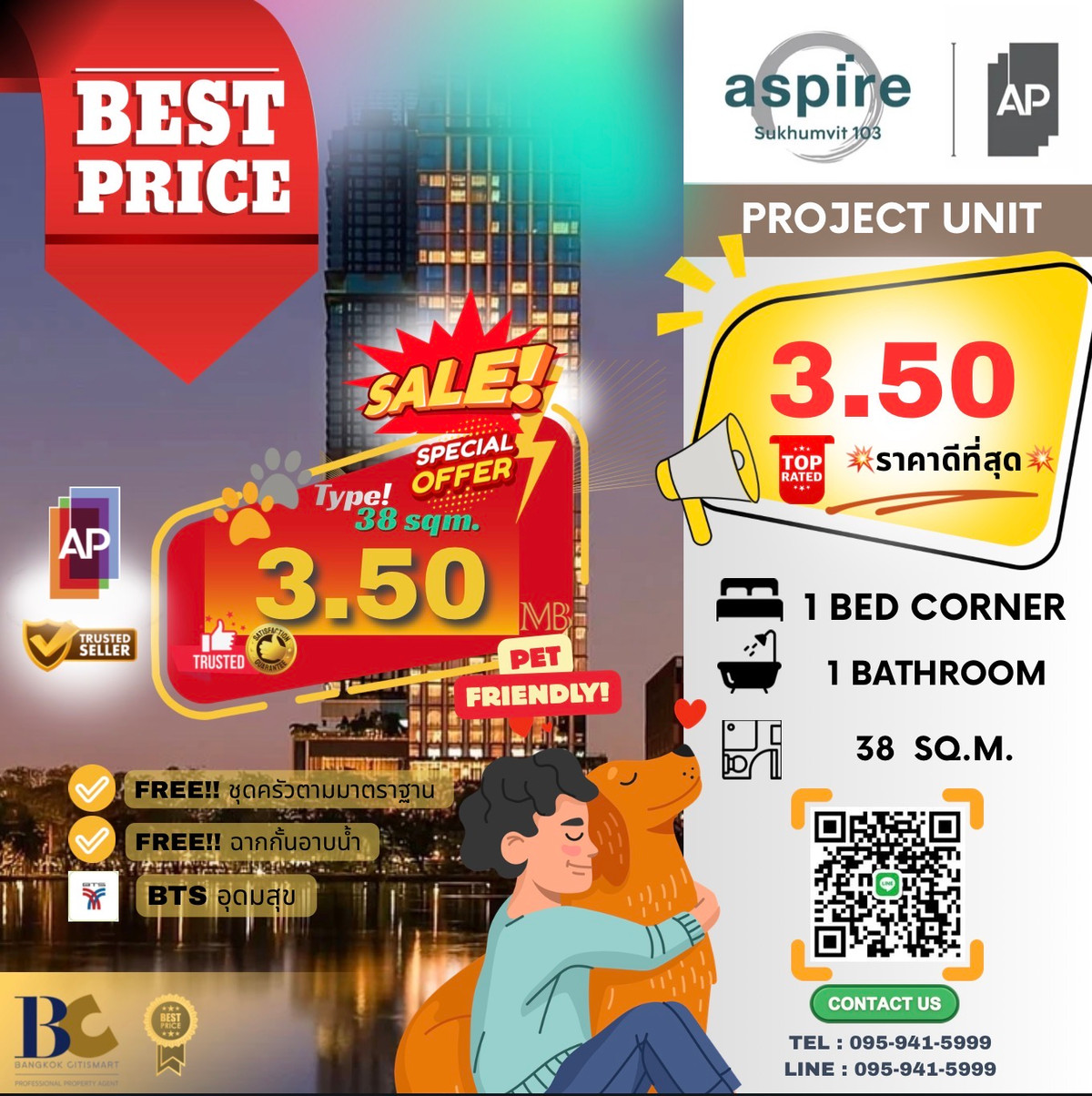 ขายคอนโดบางนา แบริ่ง ลาซาล : 𝐍𝐞𝐰 𝐏𝐞𝐭 𝐅𝐫𝐢𝐞𝐧𝐝𝐥𝐲 : 𝐀𝐬𝐩𝐢𝐫𝐞 𝐒𝐮𝐤𝐡𝐮𝐦𝐯𝐢𝐭 𝟏𝟎𝟑, 𝙁𝙪𝙡𝙡𝙮 𝙁𝙞𝙩𝙩𝙚𝙙 , 𝟏 𝘽𝙚𝙙 𝐏𝐥𝐮𝐬 𝐂𝐨𝐫𝐧𝐞𝐫 , 𝟑𝟖 𝐬𝐪.𝐦., 𝙋𝙧𝙞𝙘𝙚 𝟑.𝟓𝟎 𝙈𝘽  ☎️ 𝟎𝟗𝟓𝟗𝟒𝟏𝟓𝟗𝟗𝟗