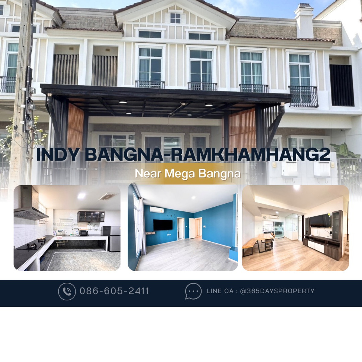For RentTownhomeBangna, Bearing, Lasalle : 💥ForRent💥3Bed • Indy Bangna-Ramkhamhang2 🏡 Near Mega Bangna‼️  Best Price 🌟Ready to move in 🌟 