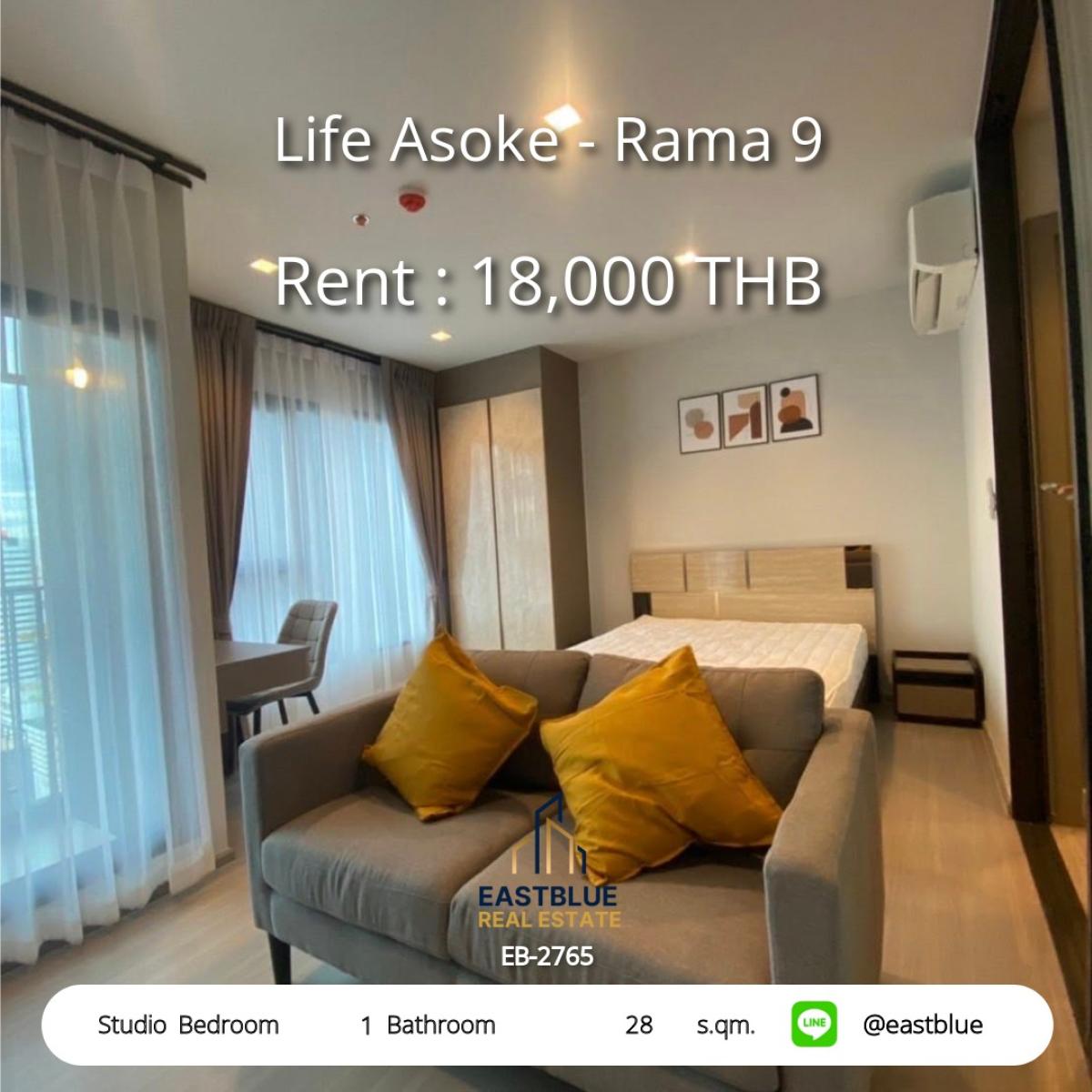 For RentCondoRama9, Petchburi, RCA : Condo Life Asoke-Rama9 Studio 28 sq.m. near BTS/MRT Rama 9
Rent only 18,000 Baht/month with swimming pool, fitness, and Co-Working Space!