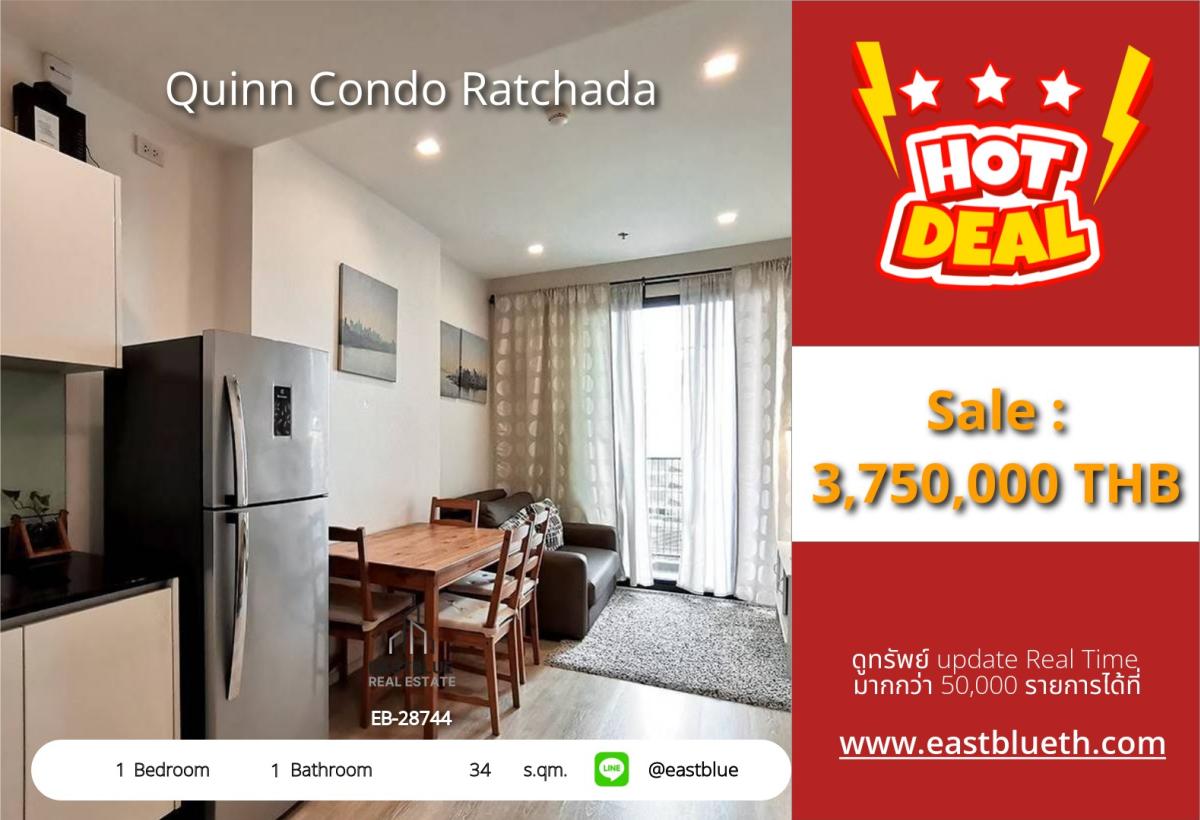 For SaleCondoRama3 (Riverside),Satupadit : Actual price includes expenses for sale-rent Quinn Condo Ratchada, 1 bedroom, 34 sq m, near MRT Sutthisan, great price!