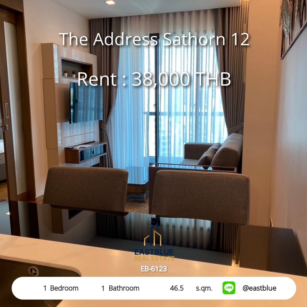 ให้เช่าคอนโดสาทร นราธิวาส : 1 ห้องนอน The Address Sathorn 12 ใกล้ BTS Chong Nonsi 
เช่าคอนโดหรู 46.5 ตร.ม. พร้อมสระว่ายน้ำและฟิตเนส เพียง 38,000 บาท/ด.