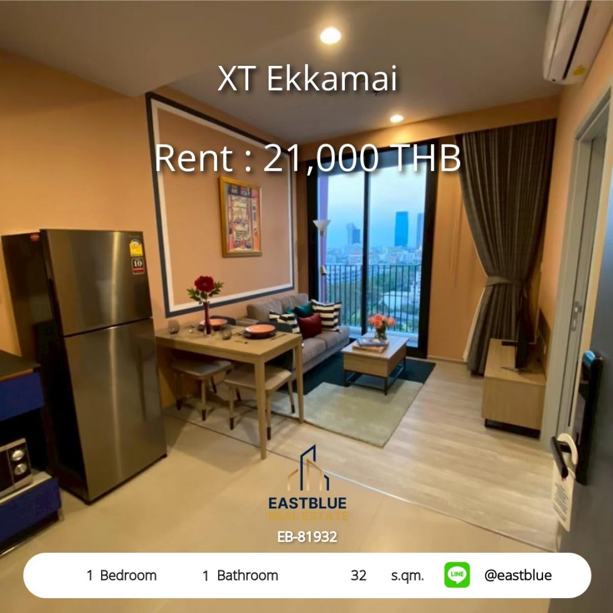 For RentCondoSukhumvit, Asoke, Thonglor : Rent XT Ekkamai, 1 bedroom, 32 sq m., near BTS Ekkamai, only 21,000 baht/month! 
life is comfortable With complete amenities!