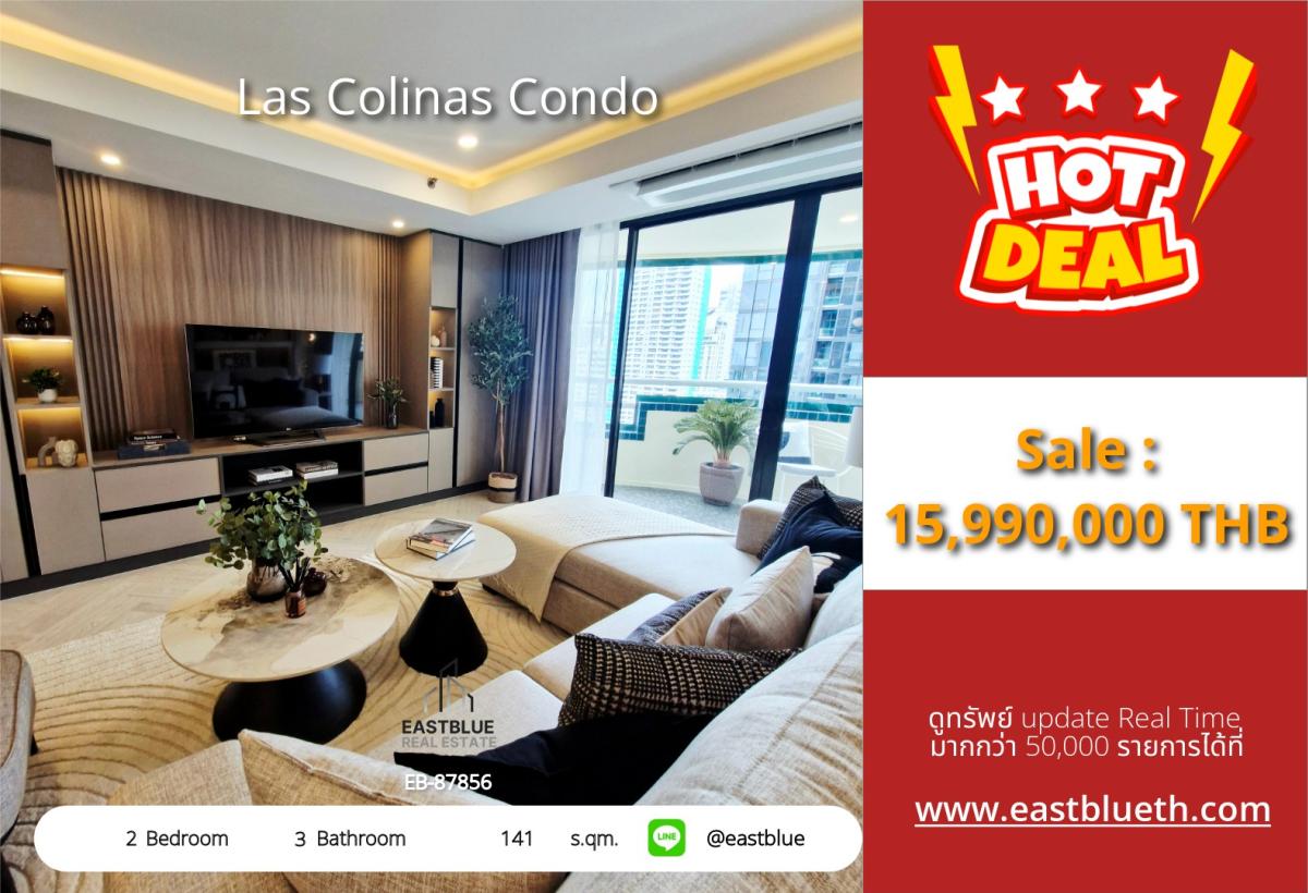 For SaleCondoSamut Prakan,Samrong : The actual price includes expenses and is a great value! 2 large bedrooms, 141 sq m, at Las Colinas Condo, near BTS Sukhumvit. 
Selling for only 15.99 million baht with complete amenities!