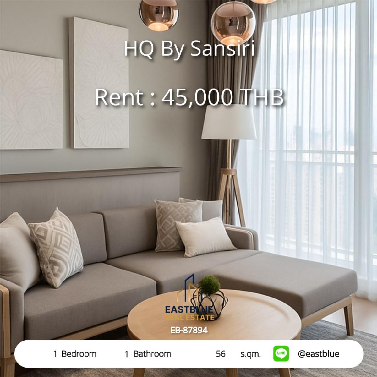 For RentCondoSukhumvit, Asoke, Thonglor : Rent HQ By Sansiri Thonglor 1 bedroom 56 sq m. near BTS only 45,000 baht/month! 
Swimming pool-fitness With complete amenities!