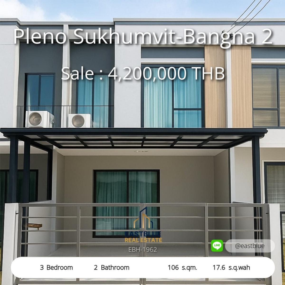 For SaleTownhomeBangna, Bearing, Lasalle : 3 bedroom detached house in the Pleno Sukhumvit-Bangna project. 
3-Bedroom House for Sale at Pleno Sukhumvit-Bangna 2, Only 4.2 MB!