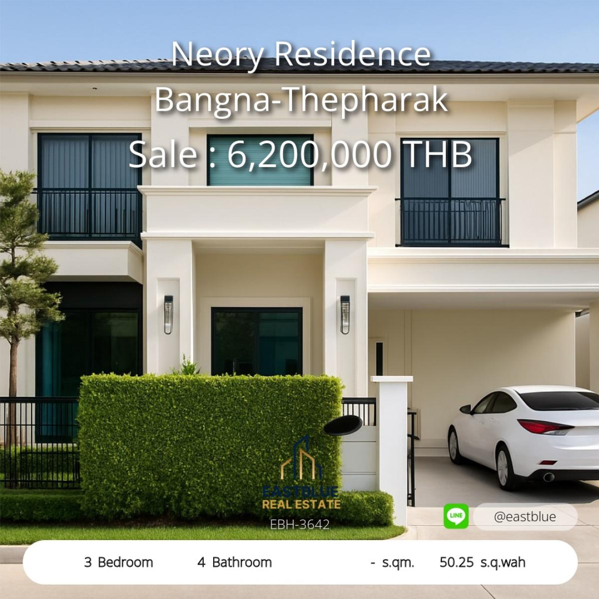 For SaleHouseSamut Prakan,Samrong : New detached house with 3 bedrooms in the heart of Bangna-Theparak. 
Selling for 6.2 million or renting for 70,000 baht per month with complete amenities!