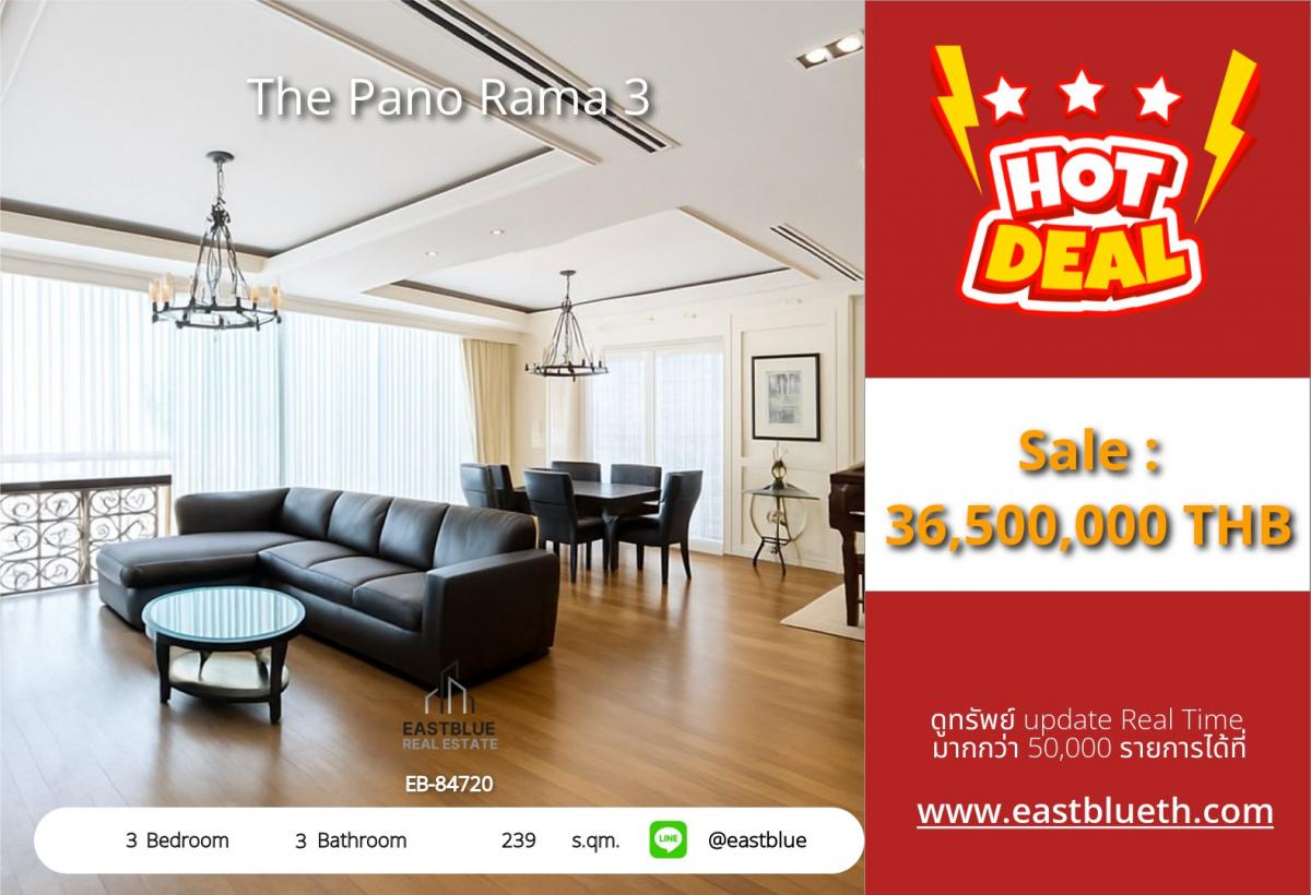 For SaleCondoRama3 (Riverside),Satupadit : The Pano Rama 3 luxury condo 239 sqm. 3 bedrooms
Price 36.5 million near Central Rama 3 with complete facilities!