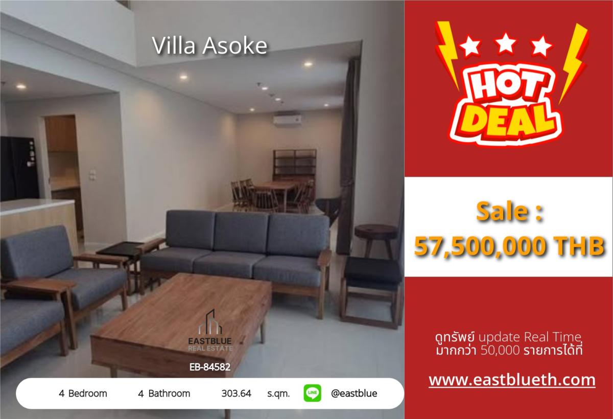 For SaleCondoRama9, Petchburi, RCA : For sale: luxury condo Villa Asoke, 4 bedrooms, 303 sq.m. in the heart of Phetchaburi
Near BTS/MRT, convenient transportation, with complete amenities!