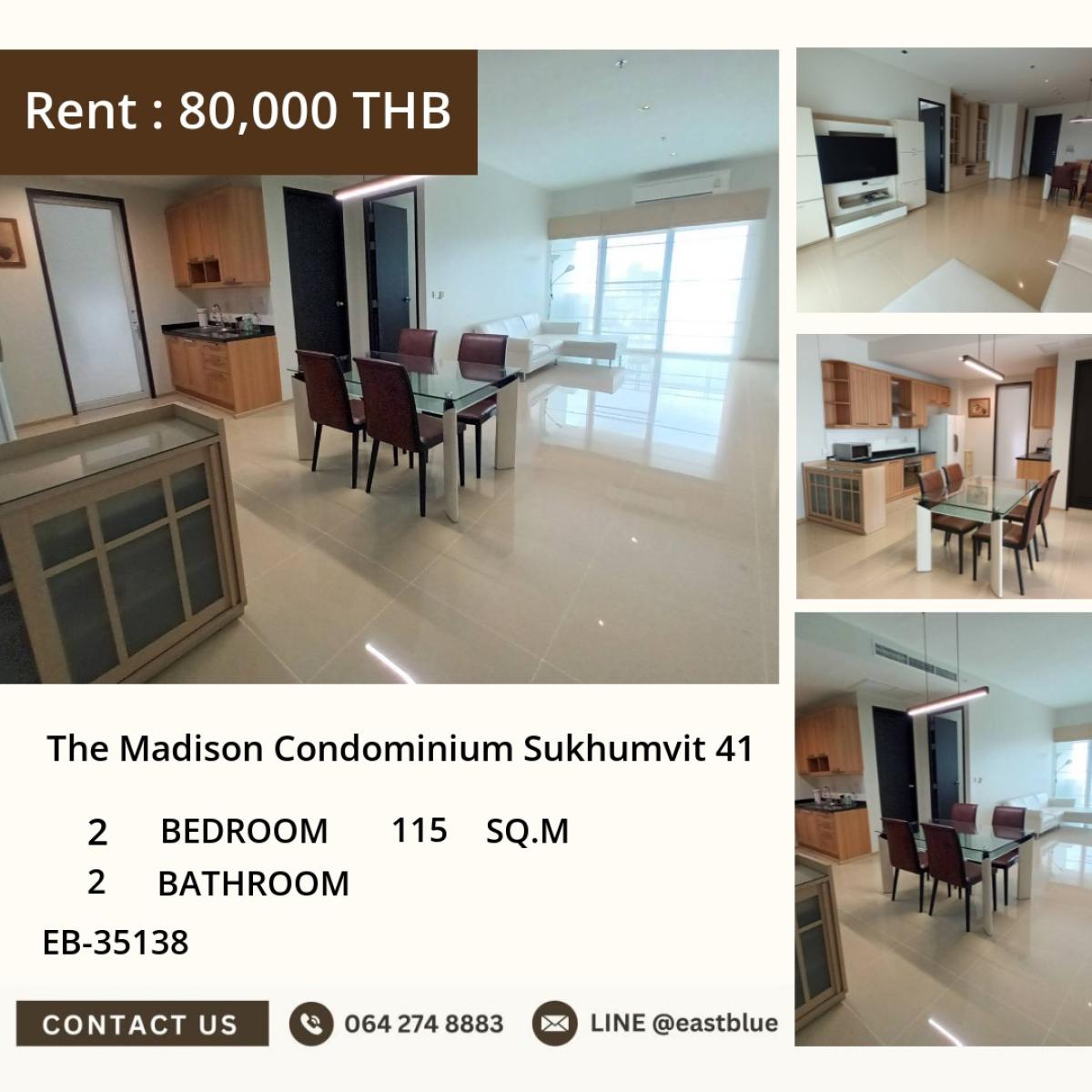 For RentCondoSukhumvit, Asoke, Thonglor : 03/04/2026, The Madison Sukhumvit 41 - 2 Bed 2 Bath 115 sqm
Near BTS Phrom Phong, ready to move in, rental price 80,000 baht/month! 0642748883