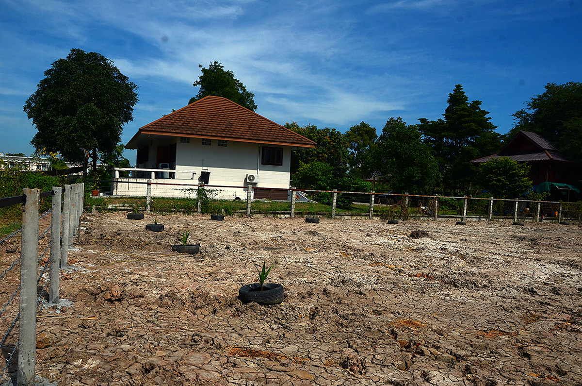 For SaleLandChaengwatana, Muangthong : Land for sale in Soi Tiwanon, Pak Kret 34, high fill, fenced, suitable for building a house and mansion. Big family house, good weather, good neighbors.