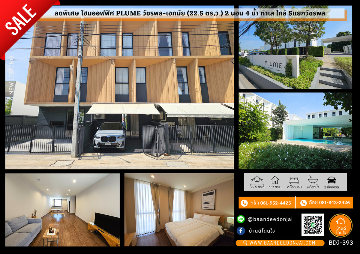 ขายทาวน์โฮมนวมินทร์ รามอินทรา : ขายโฮมออฟฟิศ Plume Watcharaphon-Ekkamai (22.5 ตร.ว.) ใกล้ 5แยกวัชรพล ตกแต่งพร้อมอยู่