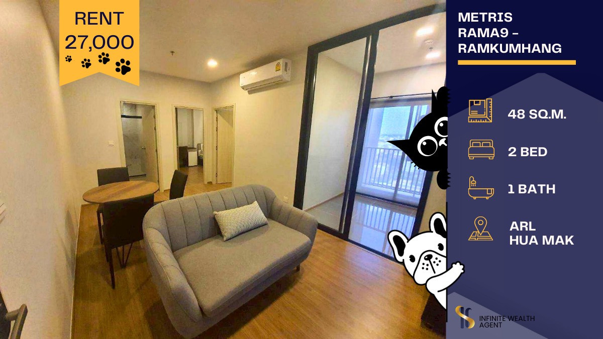 For RentCondoRamkhamhaeng, Hua Mak : 🏙️✨ Spacious 2-bedroom condo in Rama 9! Pet-friendly with an open unblocked view. Fully furnished with full appliances—book in advance before it’s gone! 💙🔑
