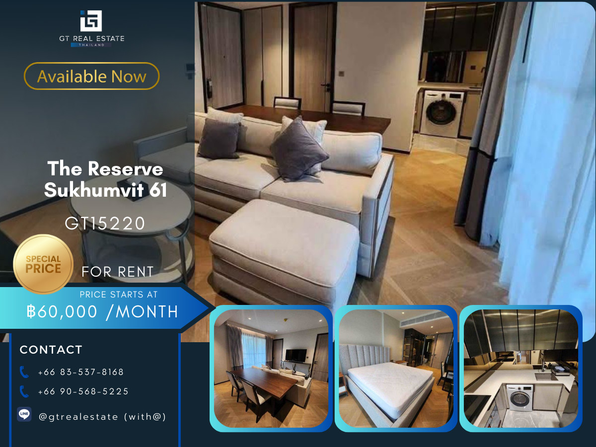 For RentCondoSukhumvit, Asoke, Thonglor : Condo The Reserve Sukhumvit 61, convenient travel, near BTS, there is a shuttle, beautiful room, fully furnished, ready to move in!!
