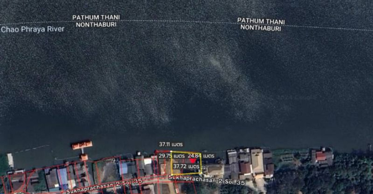 For RentLandChaengwatana, Muangthong : Land for rent next to the Chao Phraya River, 229.2 square wah, Bang Phut Subdistrict, Pak Kret District, Nonthaburi.