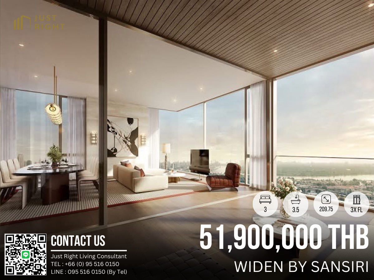 For SaleCondoRama3 (Riverside),Satupadit : For sale WIDEN by Sansiri, 3 bedrooms, 3.5 bathrooms (Signature Suite), size 209.75 sq m, River view, 3x floor, price 51.90 Million baht. 