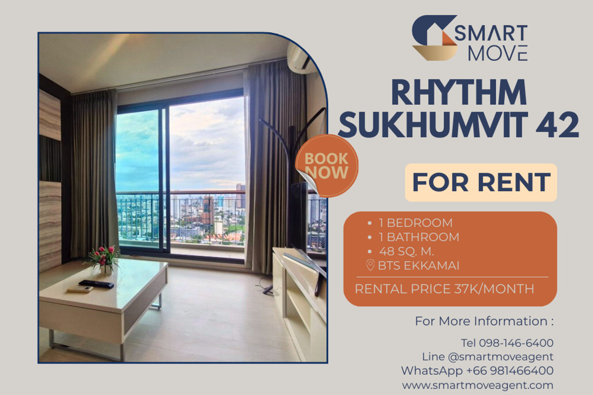 For RentCondoSukhumvit, Asoke, Thonglor : For Rent C20231000007...Rhythm Sukhumvit 42 1 bedroom, high floor, 48 Sq. M. 