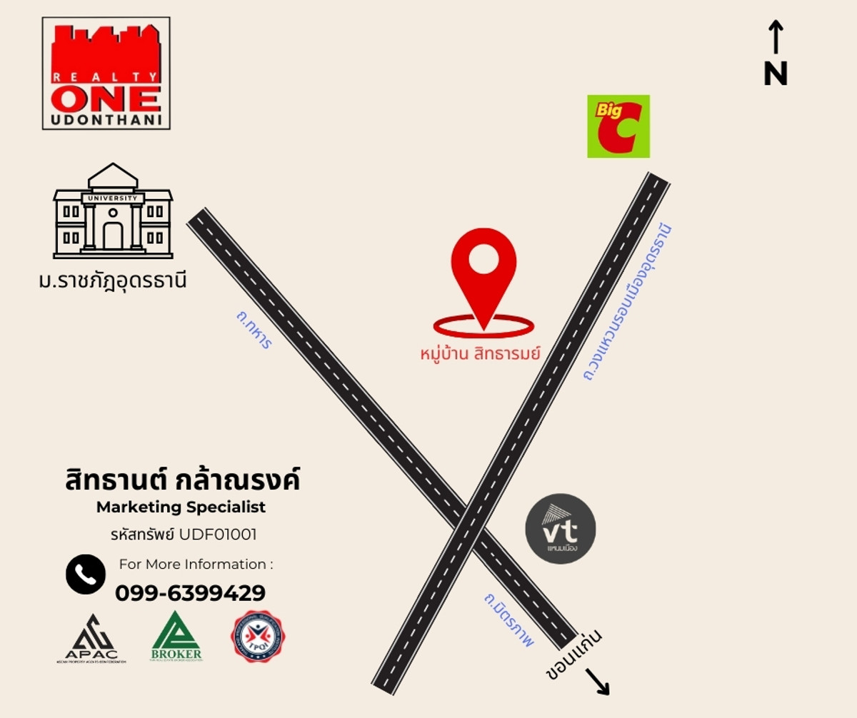 ขายบ้านอุดรธานี : บ้านเดี่ยว โครงการสิทธารมย์  อุดรธานี