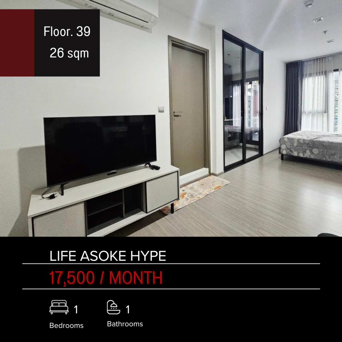 For RentCondoRama9, Petchburi, RCA : Life Asoke Hype 1bed 1bath