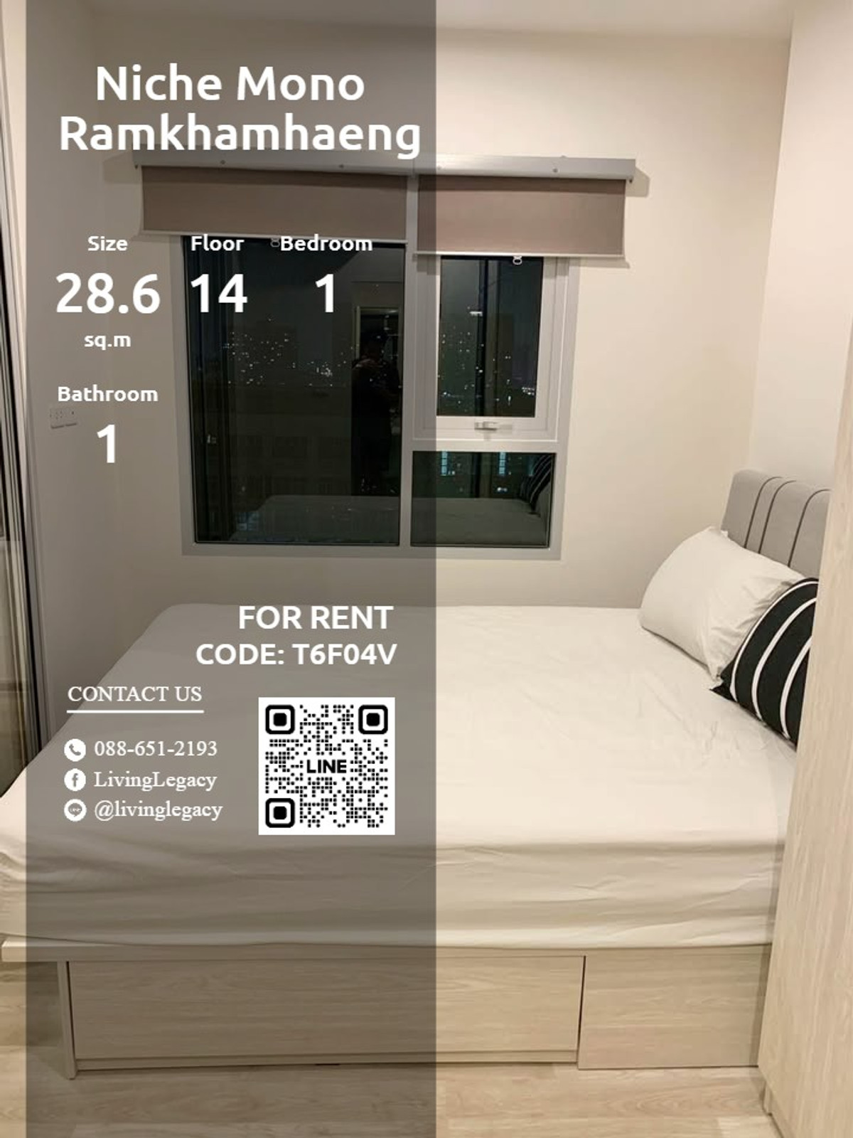 For RentCondoRamkhamhaeng, Hua Mak : T6F04V Condo for rent Niche Mono Ramkhamhaeng 28.6 sq m, 14th floor line id : @livinglegacy
