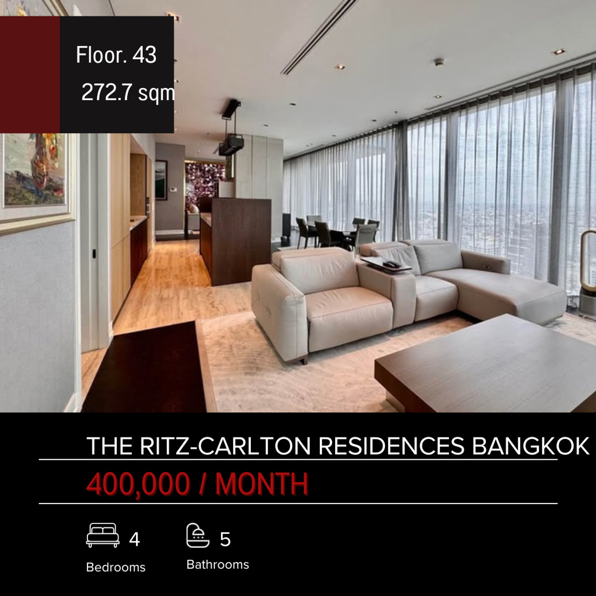For RentCondoSathorn, Narathiwat : The Ritz-Carlton Residences Bangkok 4bed 5bath for rent !!!!
