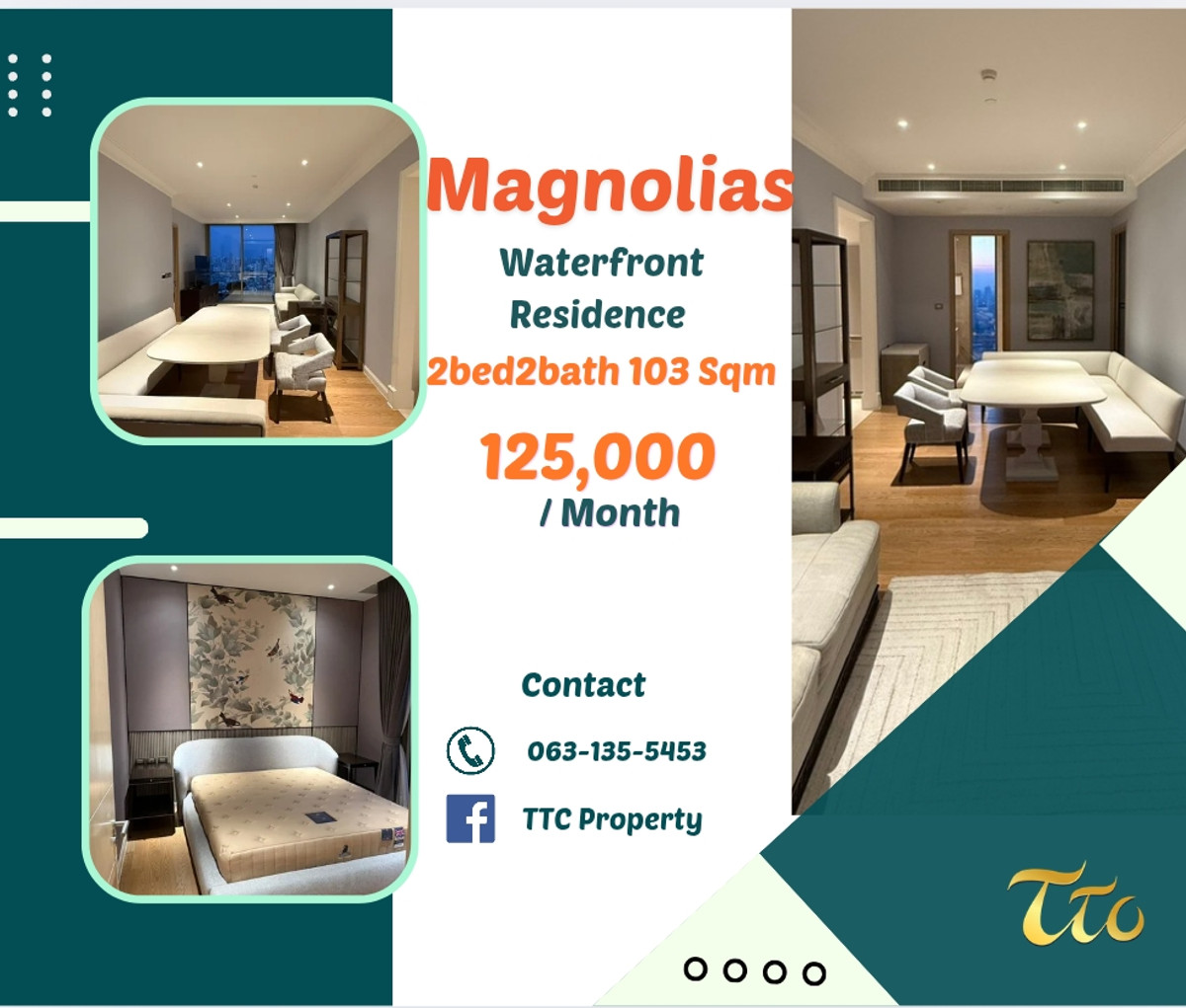 For RentCondoWongwianyai, Charoennakor : 🗼Highest Condo 🏯 Superluxury Magnolias Waterfront Residence 2bed2bath 103 Sqm Fullyfurnish,Welcome Foreign 125,000-