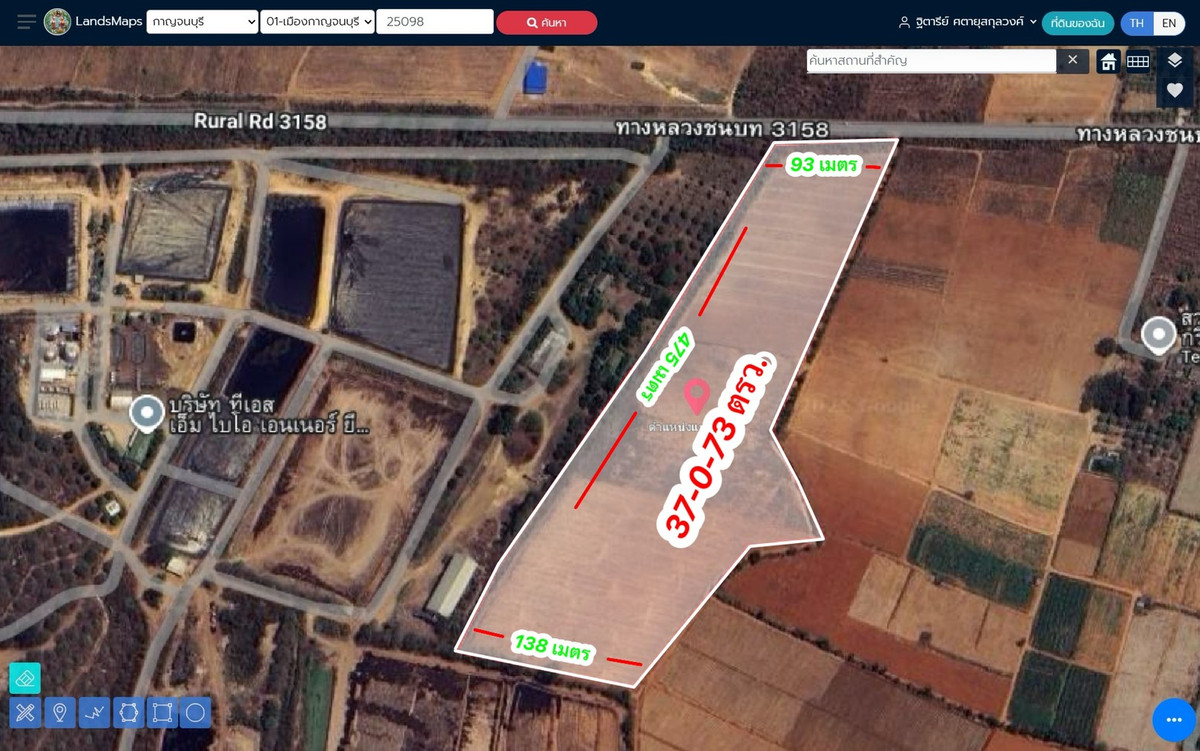 For SaleLandKanchanaburi : Prime location land (37 rai) next to the main road 3158! Ready to make profit immediately!