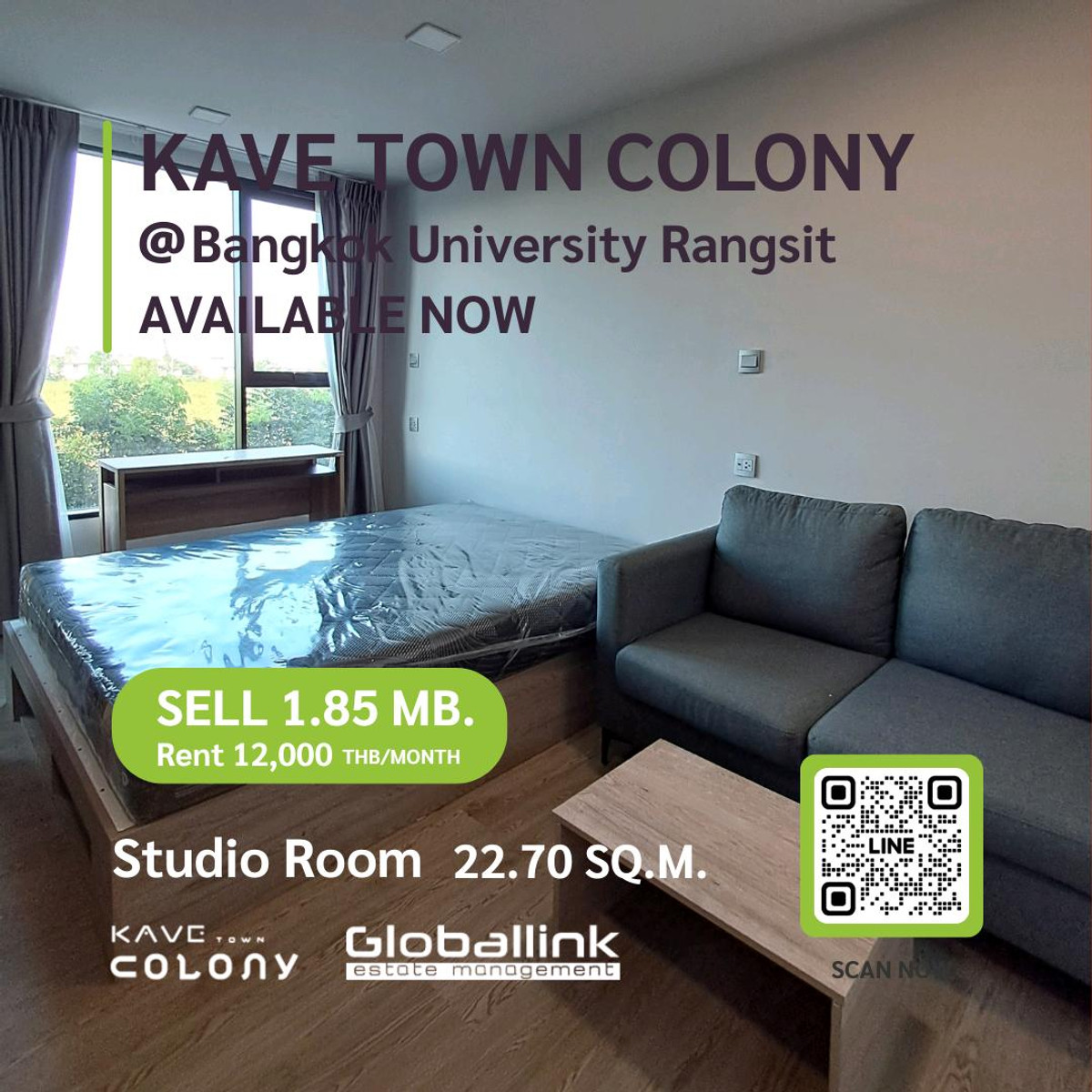 CondoPathum Thani,Rangsit, Thammasat : GBL2337 for sale and rent 
 project name Kave Town Colony