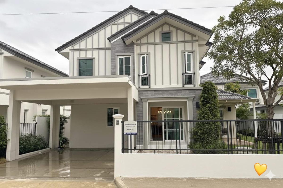 For RentHouseBangna, Bearing, Lasalle : Single house for rent, Villaggio 3 Srinakarin-Bangna, fully furnished, furnished, ready to move in. Near Mega Bangna, 4 bedrooms + 1 multi-purpose room. and maids room