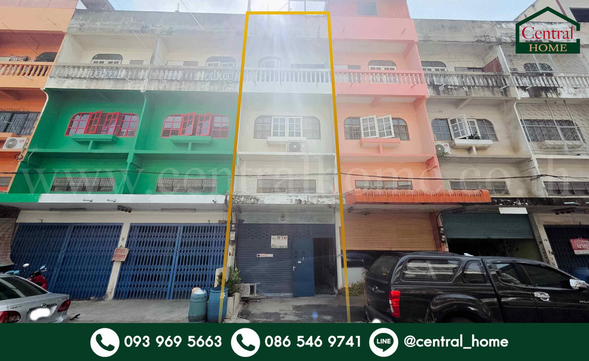 For SaleShop HouseMahachai Samut Sakhon : 4-story commercial building, Soi Phetkasem 93, near Om Noi Market.