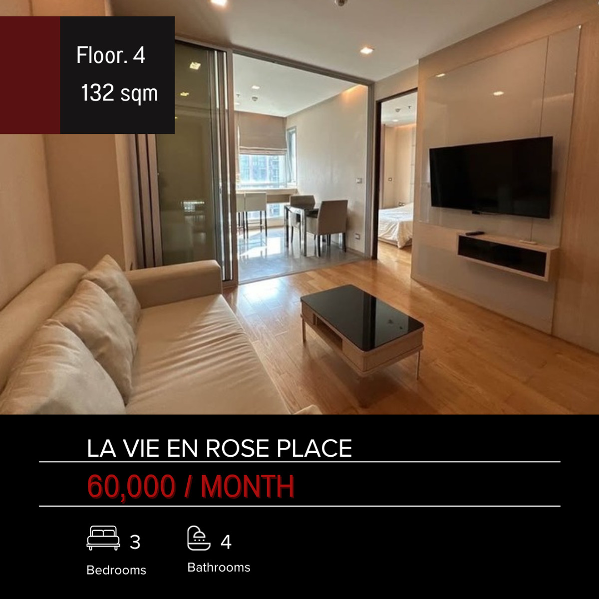 ให้เช่าคอนโดสุขุมวิท อโศก ทองหล่อ : La Vie En Rose Place 3bed 4bath 