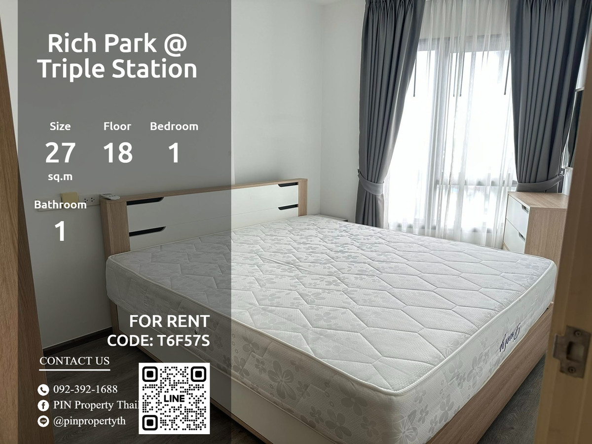 For RentCondoPattanakan, Srinakarin : T6F57S Condo for rent, Rich Park @ Triple Station, 27 sq m, 18th floor, line id : @pinpropertyth
