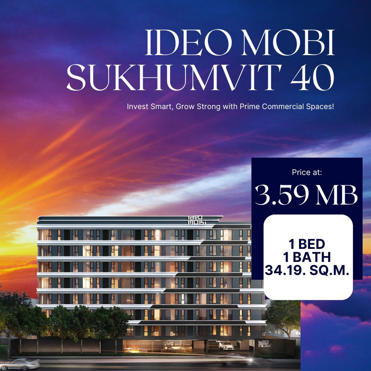 For SaleCondoSukhumvit, Asoke, Thonglor : For sale: Ideo Mobi Sukhumvit 40, building closing promotion 3.59 MB. If interested, contact 098-9655699.