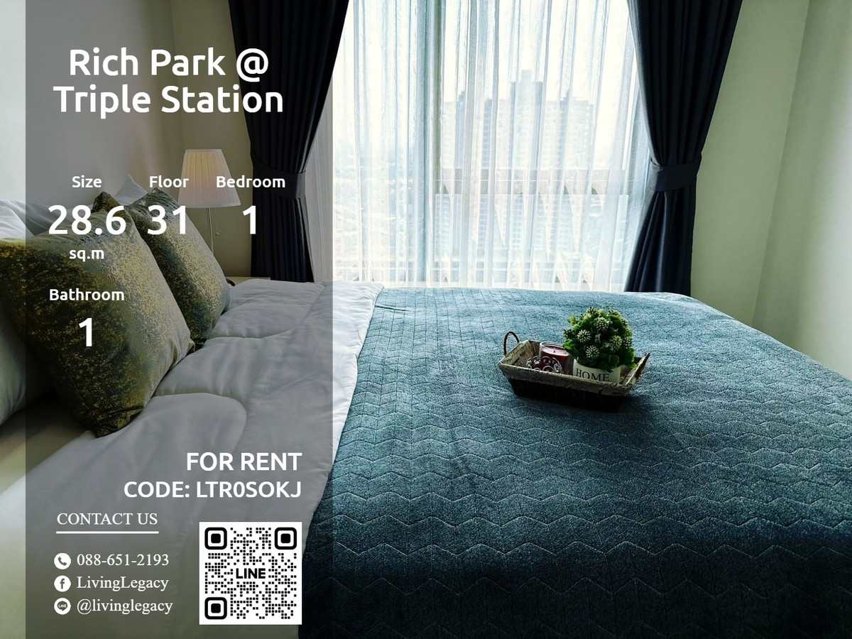 For RentCondoPattanakan, Srinakarin : LTR0SOKJ Condo for rent Rich Park @ Triple Station 28.6 sq m, 31st floor line id : @livinglegacy