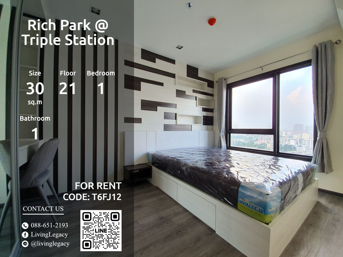 For RentCondoPattanakan, Srinakarin : T6FJ12 Condo for rent, Rich Park @ Triple Station, 30 sq m, 21st floor, line id : @livinglegacy