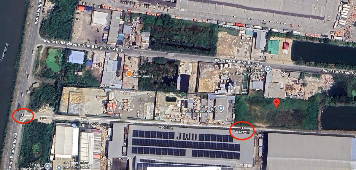 For SaleLandSamut Prakan,Samrong : 3 rai of vacant land for sale – potential location in the purple zone, suitable for building a factory/warehouse. Road along the Suvarnabhumi Water Canal