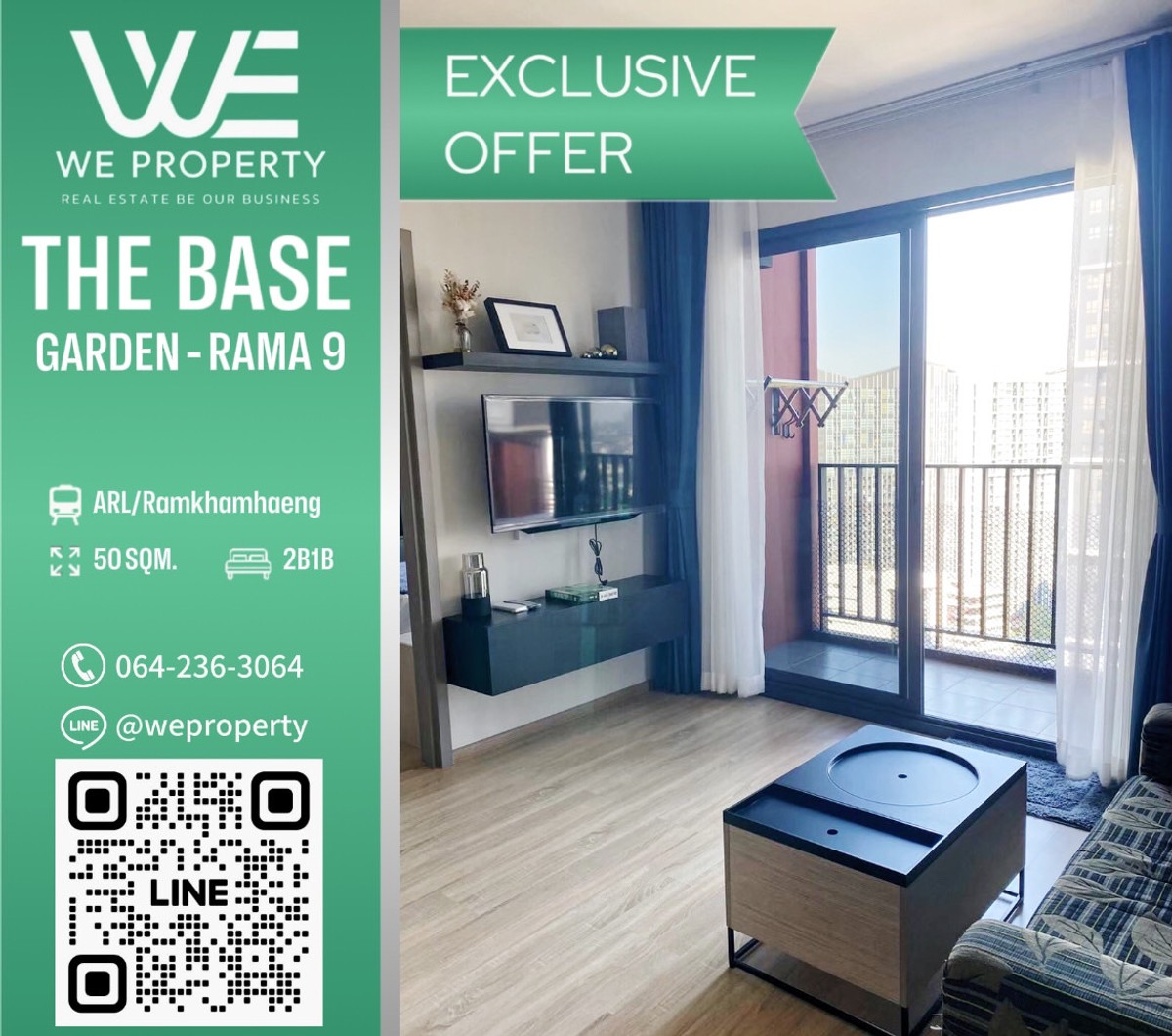 For SaleCondoRama9, Petchburi, RCA : 2 beautiful bedrooms, high floor Fully furnished, best price!!⭐The Base Garden Rama 9
