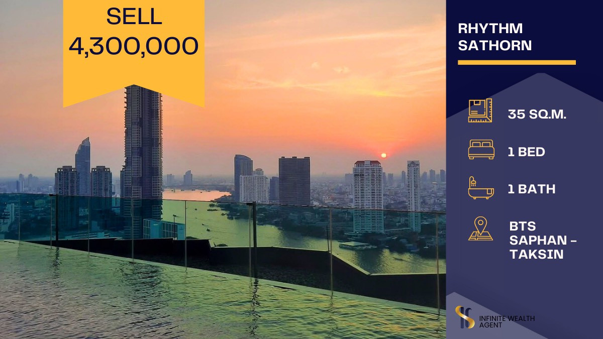 For SaleCondoSathorn, Narathiwat : Rhythm Sathorn – North Tower for sale at 4,300,000 THB 💥Luxurious facilities featuring spectacular panoramic views of two Chao Phraya river bends 🌅🌊