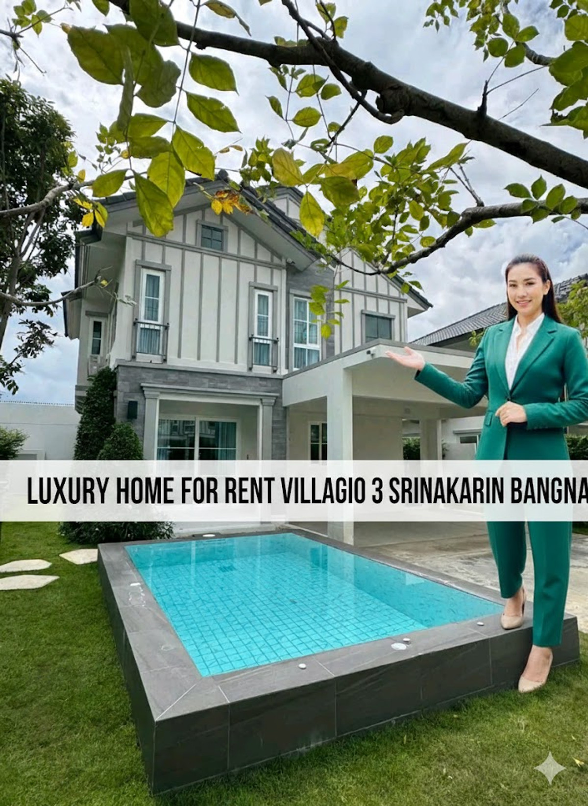 For RentHouseBangna, Bearing, Lasalle : 🏡 4 Beds 3 Baths – Luxury Pool Villa for Rent  Villaggio 3 Srinakarin–Bangna | Bangna KM.5 | Mega Bangna Area near inter school 