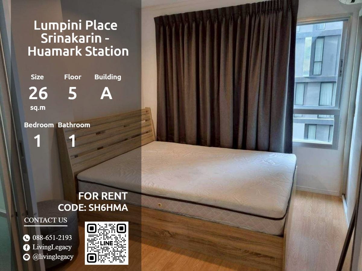 For RentCondoPattanakan, Srinakarin : SH6HMA Condo for rent Lumpini Place Srinakarin - Huamark Station 26 sq m, 5th floor, Building A line id : @livinglegacy