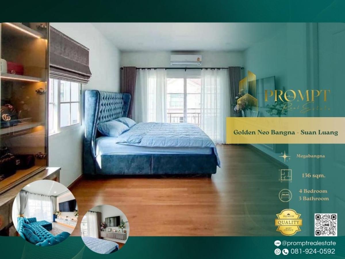 For RentHouseLadkrabang, Suwannaphum Airport : GH01306 - Golden Neo Bangna - Suan Luang :  โกลเด้น นีโอ บางนา - สวนหลวง - #Megabangna #InternationalSchool(PanAsiaInternationalSchool/Concordian) #SuvarnabhumiAirport #BangnaSuanLuang

Premium Bangna–Suan Luang suburban enclave offering refined comfort,