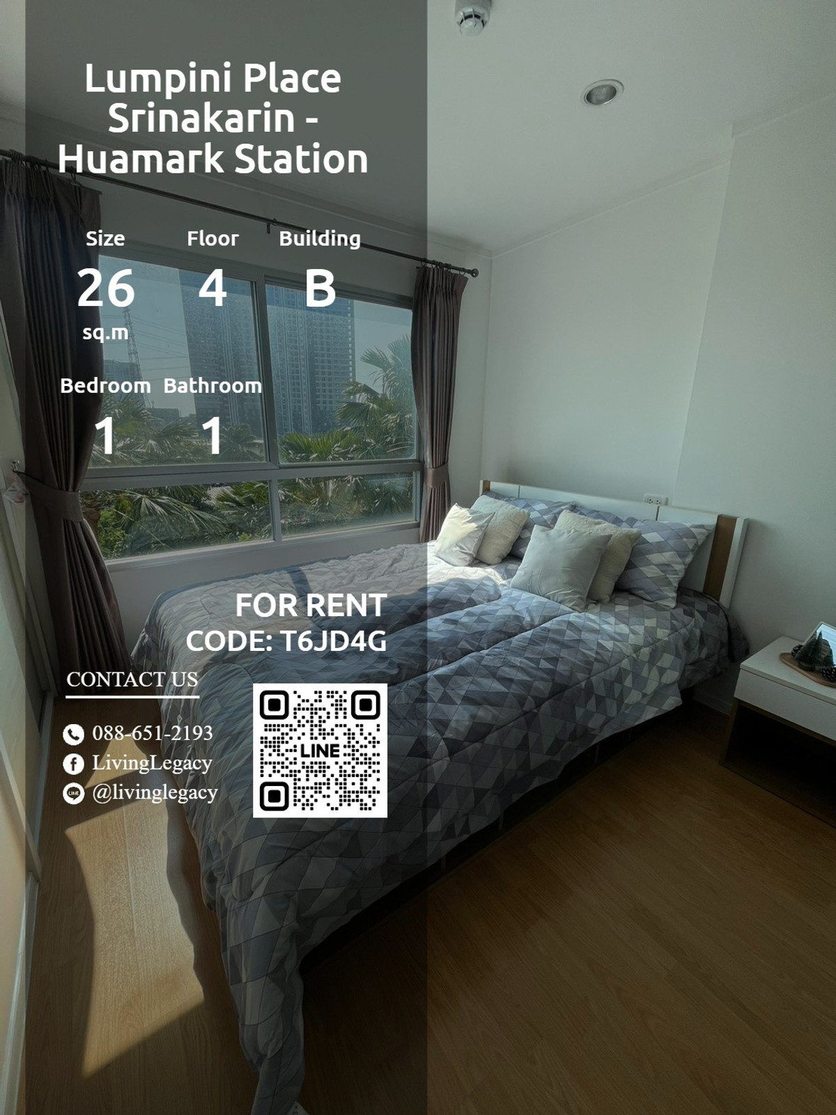 For RentCondoPattanakan, Srinakarin : T6JD4G Condo for rent Lumpini Place Srinakarin - Huamark Station 26 sq m, 4th floor, Building B line id : @livinglegacy