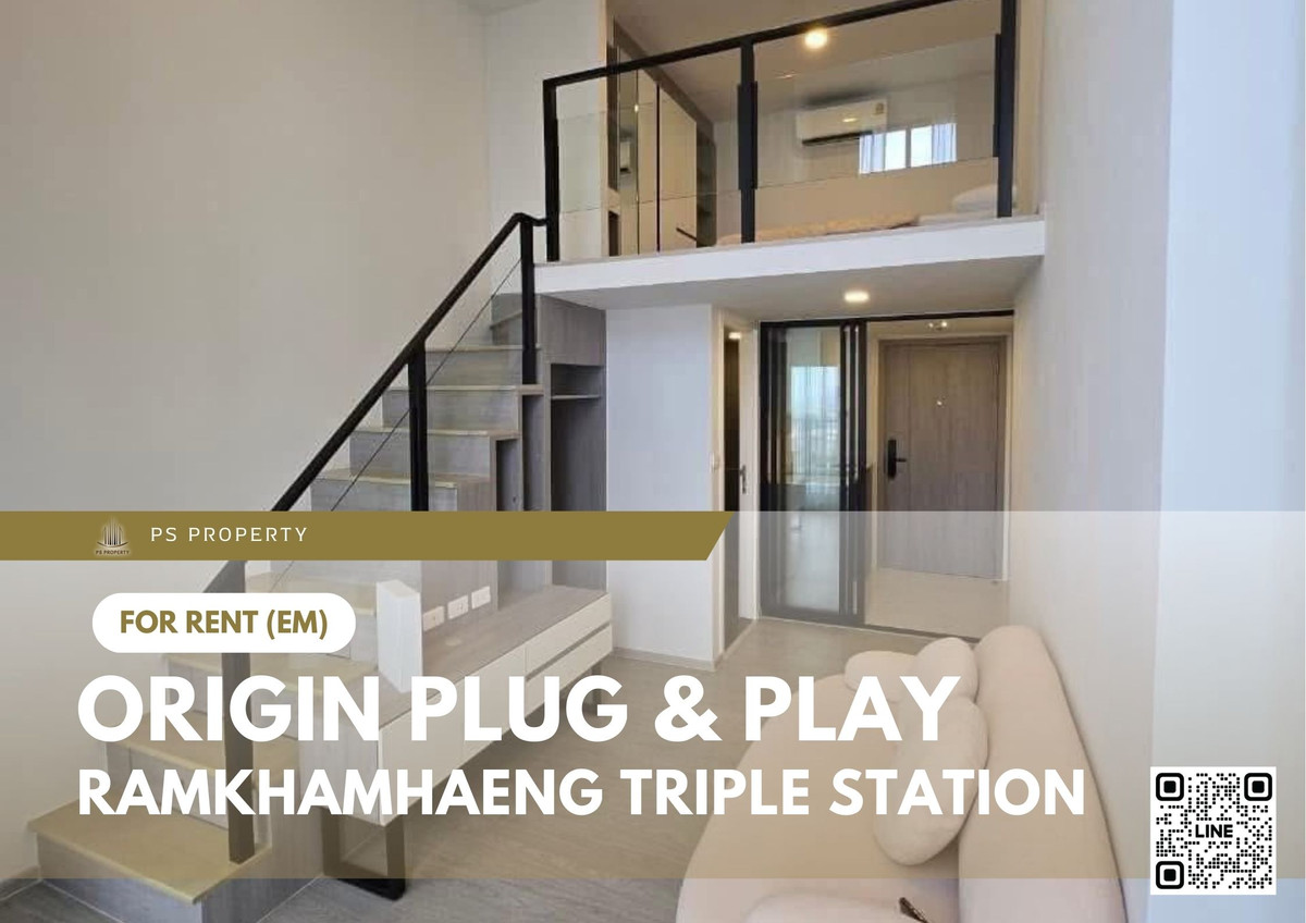 For RentCondoSeri Thai, Ramkhamhaeng Nida : For rent 📍 Origin Plug & Play Ramkhamhaeng Triple Station 📍 DUPLEX room with complete furniture and appliances