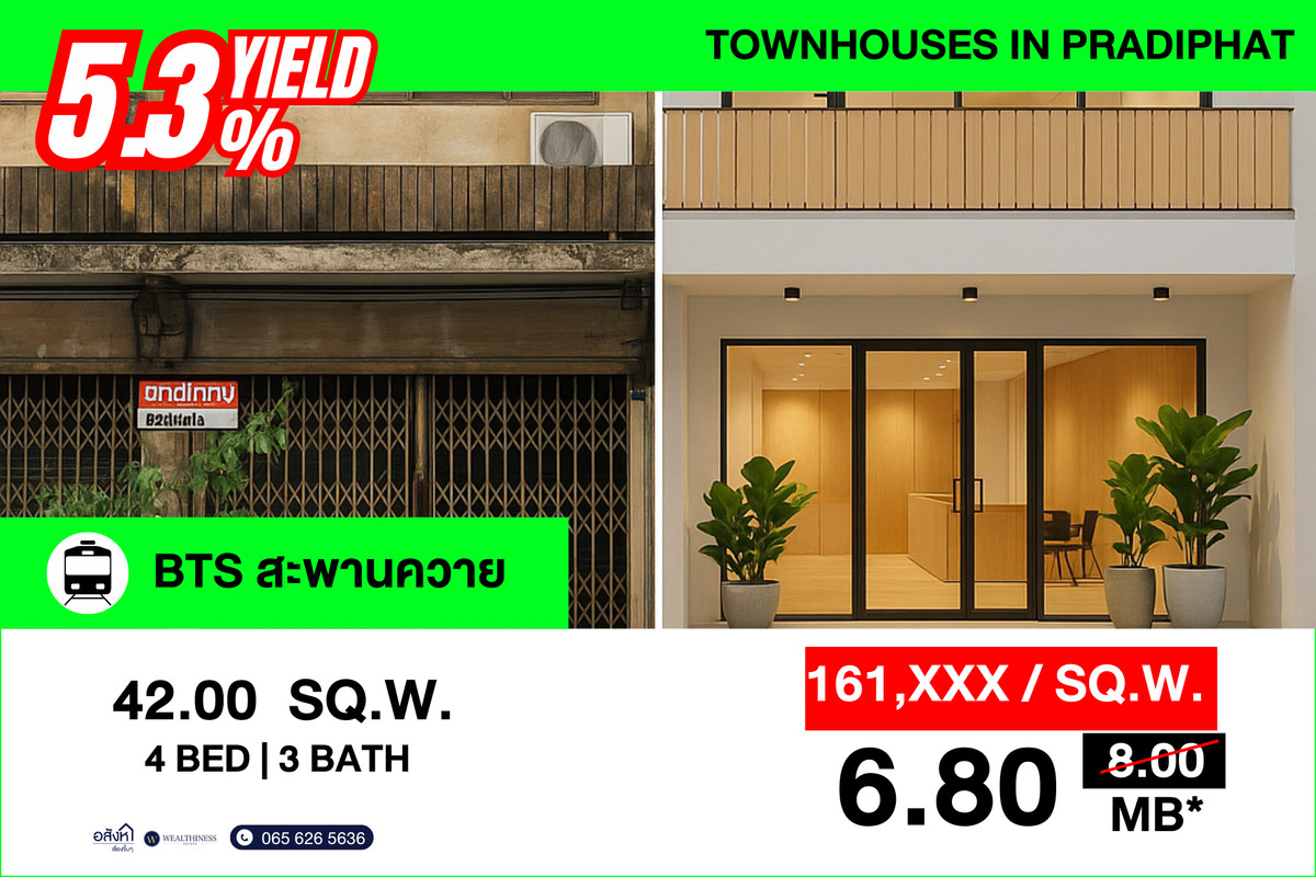 ขายทาวน์โฮมสะพานควาย จตุจักร : 💰 โอกาสทอง! 🔥 ทาวน์เฮาส์ 2 คูหาติดกัน ทำเลทองประดิพัทธ์ รีโนเวทง่าย ทำกำไรทันที!  ราคาเริ่มต้น 6.8 ล้านบาทต่อคูหา
