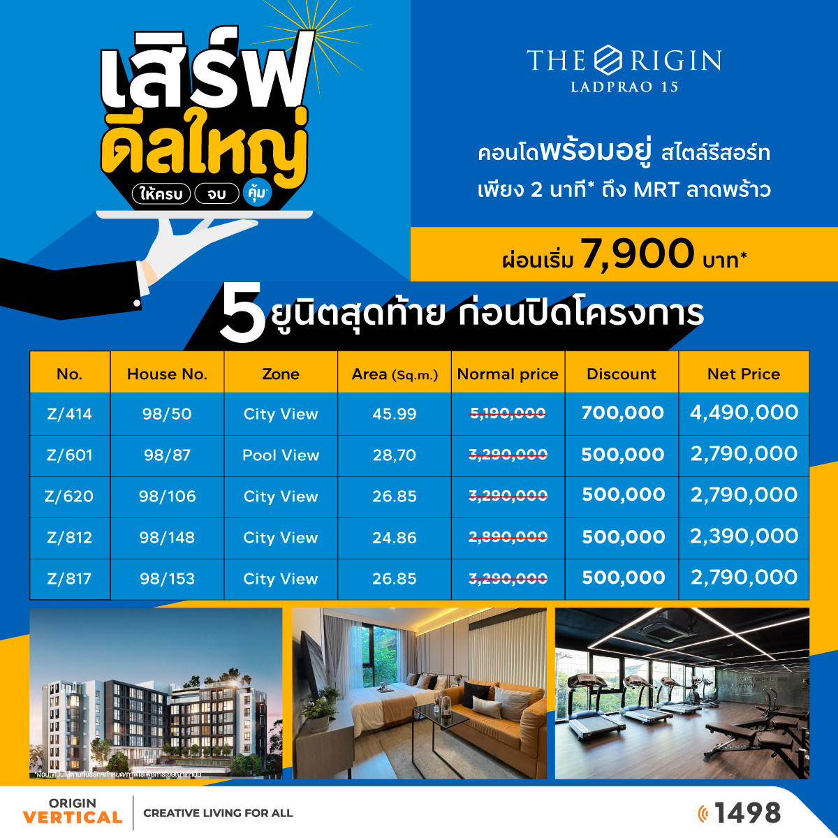 คอนโดลาดพร้าว เซ็นทรัลลาดพร้าว : ด่วน!!ก่อนปิดตึก The Origin Ladprao15 ราคาดีที่สุดต้องเเต่มีมา 