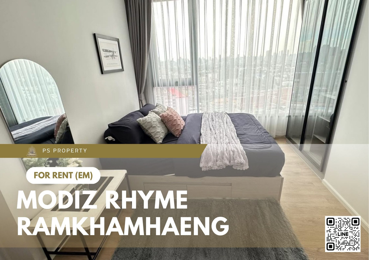 For RentCondoRamkhamhaeng, Hua Mak : For rent 🔥 Modiz Rhyme Ramkhamhaeng 🔥 Near MRT, only 80 meters, fully furnished and equipped with appliances.