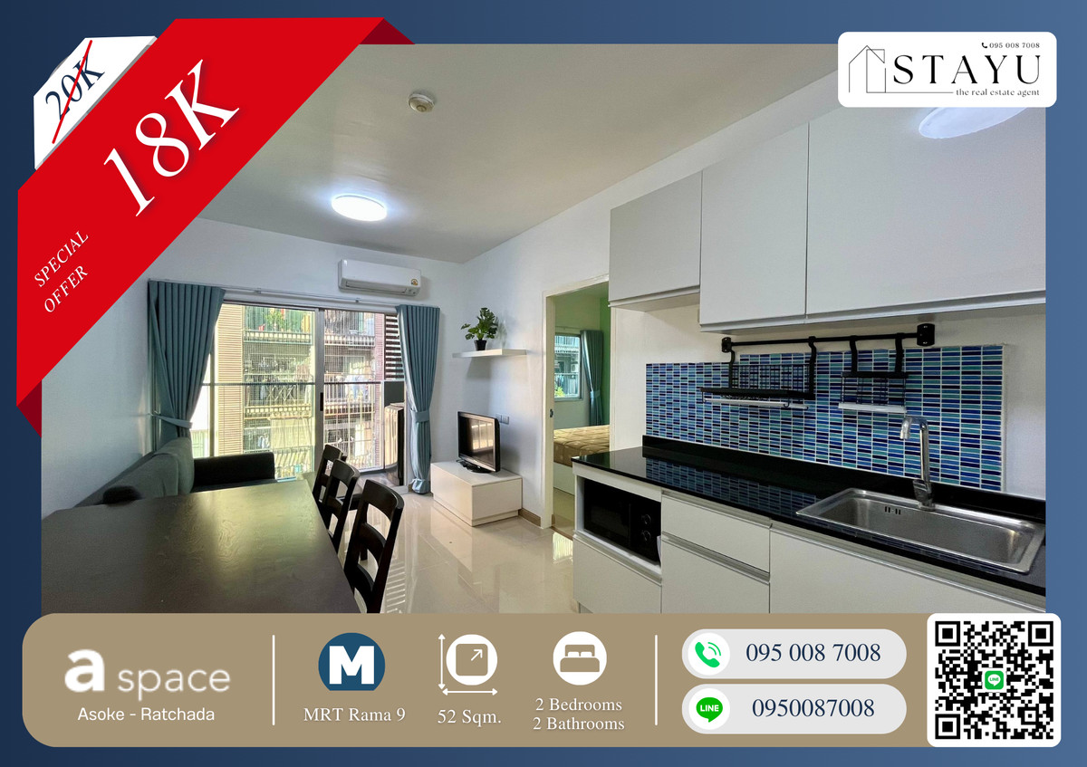 For RentCondoRama9, Petchburi, RCA : 🔥🔥 Large Unit!! Cheapest in the Entire Building!! Will Go Fast at This Price!! Fully Furnished!! Prime Location!! A Space Hideaway Asoke–Ratchada, right next to MRT Rama 9. Contact now before it’s taken! 🔥